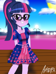 Size: 1800x2400 | Tagged: safe, artist:artmlpk, sci-twi, twilight sparkle, equestria girls, equestria girls specials, g4, my little pony equestria girls: better together, my little pony equestria girls: spring breakdown, blushing, cruise, cute, female, geode of telekinesis, magical geodes, smiling, solo, twiabetes