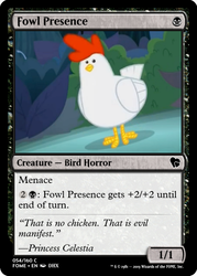 Size: 375x523 | Tagged: safe, edit, edited screencap, screencap, bird, chicken, between dark and dawn, g4, alektorophobia, ambiguous gender, animal, ccg, magic the gathering, pure unfiltered evil, solo, trading card, trading card edit