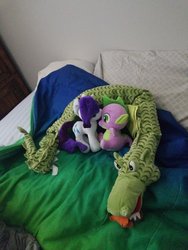 Size: 4032x3024 | Tagged: safe, rarity, spike, dragon, pony, unicorn, g4, duo, female, irl, male, photo, plushie, ship:sparity, shipping, straight