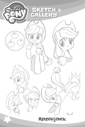 Size: 2107x3160 | Tagged: safe, seven seas, applejack, earth pony, pony, g4, my little pony: the manga, my little pony: the manga volume 1, apple, applejack's hat, cowboy hat, cute, cutie mark, element of honesty, food, hat, high res, jackabetes, lineart, looking at you, monochrome, sketch gallery, squee