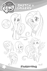 Size: 2107x3160 | Tagged: safe, seven seas, fluttershy, pegasus, pony, g4, my little pony: the manga, my little pony: the manga volume 1, angry, cute, cutie mark, element of kindness, high res, lineart, looking at you, monochrome, shyabetes, sketch gallery