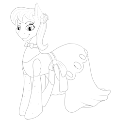 Size: 1977x2118 | Tagged: safe, artist:settop, octavia melody, earth pony, pony, g4, clothes, dress, female, lineart, mare, monochrome, simple background, sketch, smiling, solo, white background