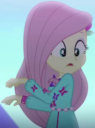 Size: 745x1003 | Tagged: safe, screencap, fluttershy, equestria girls, equestria girls series, g4, the last drop, the last drop: fluttershy, spoiler:choose your own ending (season 2), spoiler:eqg series (season 2), clothes, cropped, cute, dress, female, flower, long sleeves, looking down, open mouth, outdoors, shyabetes, solo, waistband, wristband