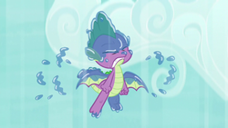 Size: 1280x720 | Tagged: safe, screencap, spike, dragon, between dark and dawn, g4, eyes closed, falling, male, saliva on feet, sky, wet spike, winged spike, wings