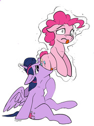 Size: 2048x2732 | Tagged: safe, artist:mrm, artist:php187, pinkie pie, twilight sparkle, alicorn, pony, g4, female, fetish, floppy ears, high res, magic, pinkie prey, same size vore, swallowing, throat bulge, tongue out, twilight sparkle (alicorn), twipred, vore