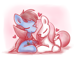 Size: 2560x2048 | Tagged: safe, artist:sugar morning, oc, oc only, oc:bizarre song, oc:sugar morning, pegasus, pony, cape, clothes, couple, cuddling, eyes closed, female, heart, high res, jewelry, male, mare, necklace, stallion, straight, sugarre