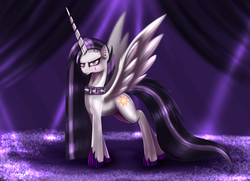 Size: 6300x4550 | Tagged: safe, artist:darksly, princess celestia, alicorn, pony, between dark and dawn, g4, absurd resolution, alternate hairstyle, female, goth, horn, long horn, long mane, mare, punklestia, solo