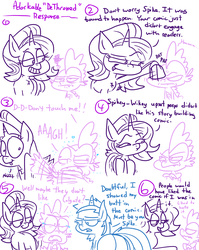 Size: 1280x1611 | Tagged: safe, artist:adorkabletwilightandfriends, minuette, spike, starlight glimmer, dragon, pony, unicorn, comic:adorkable twilight and friends, g4, adorkable friends, angry, butt, comic, cute, deja vu, funny, humor, plot, role reversal, silly, spikey wikey, teasing, upset