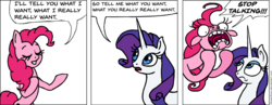 Size: 922x356 | Tagged: safe, artist:gingerfoxy, pinkie pie, rarity, earth pony, pony, unicorn, pony comic generator, g4, comic, duo, faic, female, mare, simple background, singing, song reference, speech bubble, spice girls, wannabe, white background, yelling