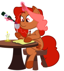 Size: 2588x2875 | Tagged: safe, artist:besttubahorse, oc, oc:romancedy, pony, alcohol, book, candle, crossed legs, high res, jewelry, magic, necklace, reading, simple background, sitting, stool, table, transparent background, vector, wine