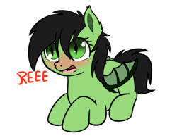 Size: 1220x956 | Tagged: safe, artist:neuro, oc, oc only, oc:filly anon, bat pony, bat ponified, bat wings, blushing, ear fluff, eeee, fangs, female, filly, lying down, open mouth, race swap, reeee, simple background, slit pupils, smiling, solo, species swap, transparent background, wings