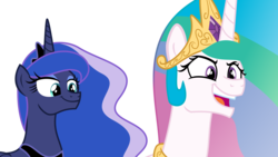 Size: 6000x3375 | Tagged: safe, artist:sketchmcreations, princess celestia, princess luna, alicorn, pony, between dark and dawn, g4, determined, duo, faic, female, open mouth, simple background, smiling, smirk, transparent background, vector