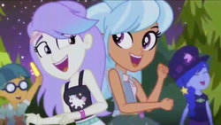 Size: 1280x721 | Tagged: safe, edit, edited screencap, screencap, doodle bug, frosty orange, snow flower, space camp, equestria girls, equestria girls series, g4, the last drop, spoiler:choose your own ending (season 2), spoiler:eqg series (season 2), background human, clothes, female, glasses, glowstick, male, sleeveless, tank top