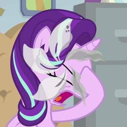 Size: 720x720 | Tagged: safe, edit, edited screencap, screencap, starlight glimmer, pony, unicorn, g4, the end in friend, 2019 hong kong protests, cropped, eyes closed, facehoof, female, hong kong, hong kong independence, horn, mare, open mouth, solo