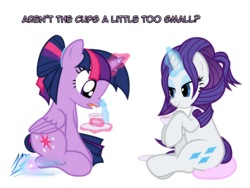 Size: 8000x6000 | Tagged: safe, artist:nightmaremoons, rarity, twilight sparkle, alicorn, pony, g4, alternate hairstyle, cup, food, show accurate, simple background, tea, teacup, transparent background, twilight sparkle (alicorn), vector