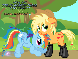 Size: 8000x6000 | Tagged: safe, artist:nightmaremoons, applejack, rainbow dash, pony, g4, alternate hairstyle, boots, dialogue, female, fireproof boots, lesbian, ship:appledash, shipping, shoes, show accurate