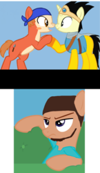 Size: 609x1050 | Tagged: safe, artist:artiekitty135, artist:volcanicdash, earth pony, pony, unicorn, waddle dee, base used, congratulations, crossover, dragon quest (game), erdrick, headband, kirby (series), minecraft, ponified, shaking hoof, sore loser, steve, super smash bros., super smash bros. ultimate, unamused