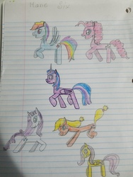 Size: 4032x3024 | Tagged: safe, artist:asiandra dash, applejack, fluttershy, pinkie pie, rainbow dash, rarity, twilight sparkle, alicorn, earth pony, pegasus, pony, unicorn, g4, colired pencil drawing, colored pencil drawing, lined paper, mane six, shadow, traditional art, twilight sparkle (alicorn)