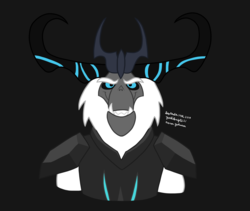 Size: 2402x2028 | Tagged: safe, artist:yoshiknight2, storm king, yeti, g4, my little pony: the movie, antagonist, armor, bust, crown, dark background, evil grin, grin, high res, horns, male, portrait, simple background, smiling, solo