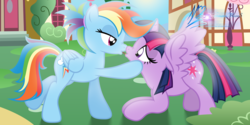 Size: 8000x4000 | Tagged: safe, artist:nightmaremoons, rainbow dash, twilight sparkle, alicorn, pegasus, pony, g4, alternate hairstyle, female, food, kissing, lesbian, pocky, pocky kiss, ship:twidash, shipping, show accurate, twilight sparkle (alicorn)