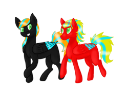 Size: 2480x1754 | Tagged: safe, artist:dumbprincess, oc, oc:ember spark, oc:skylight breeze, pegasus, pony, duo, looking at each other, siblings, walking
