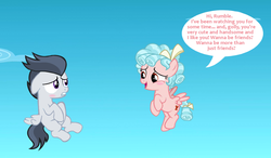 Size: 1068x622 | Tagged: safe, artist:lunaticdawn, cozy glow, rumble, pony, g4, cropped, golly, ship:rumbleglow, speech bubble, this will not end well