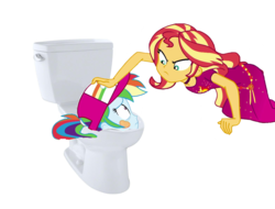 Size: 1564x1188 | Tagged: safe, rainbow dash, sunset shimmer, equestria girls, equestria girls specials, g4, my little pony equestria girls: better together, my little pony equestria girls: spring breakdown, abuse, but why, dashabuse, imminent flush, quicksand meme, toilet