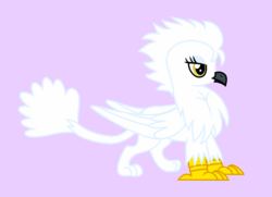 Size: 1253x905 | Tagged: safe, artist:silver star apple, artist:silverstarapple, oc, oc only, oc:aquilla snowstorm, bird, griffon, backstory, backstory in description, duster, female, golden eyes, leonine tail, pink background, simple background, solo, white, winged, wings, yellow eyes