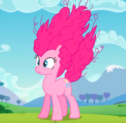 Size: 540x526 | Tagged: safe, screencap, pinkie pie, earth pony, pony, g4, the mane attraction, alternate hairstyle, cropped, female, frizzy hair, mare, solo