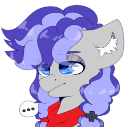 Size: 2000x2000 | Tagged: safe, alternate version, artist:etoz, oc, oc only, oc:cinnabyte, earth pony, pony, ..., bandana, commission, ear fluff, female, high res, lidded eyes, mare, neckerchief, simple background, solo, speech bubble, transparent background, wingding eyes, ych result