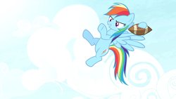 Size: 1702x957 | Tagged: safe, artist:brutalweather studio, rainbow dash, pony, g4, american football, cloud, featureless crotch, flying, midair, show accurate, sky, sports, throwing