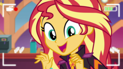Size: 1920x1080 | Tagged: safe, screencap, sunset shimmer, equestria girls, g4, how to backstage, spoiler:eqg series (season 2), cute, female, recording, shimmerbetes, solo, video