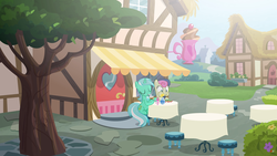 Size: 3840x2160 | Tagged: safe, artist:brutalweather studio, bon bon, lyra heartstrings, sweetie drops, earth pony, pony, ponyville's incident, g4, drinking, eating, high res, show accurate