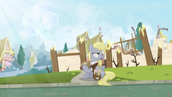 Size: 3840x2160 | Tagged: safe, artist:brutalweather studio, derpy hooves, pony, ponyville's incident, g4, high res, mailmare, show accurate
