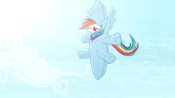 Size: 1702x957 | Tagged: safe, artist:brutalweather studio, rainbow dash, pony, ponyville's incident, g4, abuse, cartoon physics, cloud, dashabuse, derp, flat, flying, great moments in animation, lol, shapeshifting, show accurate, sky, this isn't even my final form
