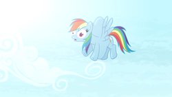 Size: 1702x957 | Tagged: safe, artist:brutalweather studio, rainbow dash, ponyville's incident, g4, abuse, cartoon physics, cloud, dashabuse, derp, flying, great moments in animation, inflation, lol, shapeshifting, show accurate, sky, this isn't even my final form