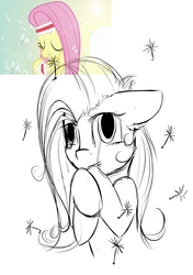 Size: 1200x1700 | Tagged: safe, artist:yuris, screencap, fluttershy, pegasus, pony, g4, hurricane fluttershy, bust, cute, dandelion, ear fluff, female, floppy ears, hooves to the chest, looking at you, mare, portrait, scene interpretation, screencap reference, shy, shyabetes, sketch, smiling, solo, stray strand, three quarter view