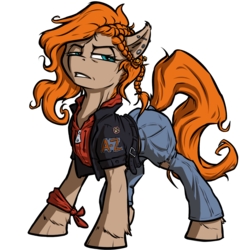 Size: 1000x1000 | Tagged: safe, artist:kalemon, oc, oc only, oc:ritzy rumble, earth pony, pony, fallout equestria, clothes, female, hoodie, jacket, jeans, pants, piercing, toned