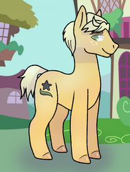 Size: 985x1300 | Tagged: safe, artist:eyefrog, ragamuffin (g4), earth pony, pony, g4, equestria girls ponified, male, ponified, ponyville, solo focus, stallion