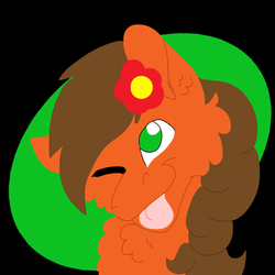 Size: 2000x2000 | Tagged: safe, artist:euspuche, oc, oc:solar chaser, pegasus, pony, bust, flower, flower in hair, fluffy, high res, logo, portrait, tongue out