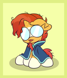 Size: 1561x1813 | Tagged: safe, artist:ryuyo, sunburst, pony, unicorn, g4, :p, club penguin, crossover, cute, gary the gadget guy, glasses, male, sitting, solo, sunbetes, tongue out