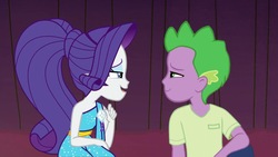 Size: 1136x640 | Tagged: safe, artist:georgegarza01, rarity, spike, equestria girls, equestria girls specials, g4, my little pony equestria girls: better together, my little pony equestria girls: spring breakdown, female, human spike, male, ship:sparity, shipping, show accurate, straight