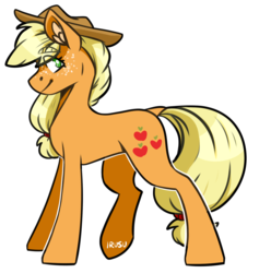Size: 1551x1636 | Tagged: safe, artist:lrusu, applejack, earth pony, pony, g4, cowboy hat, female, freckles, hat, looking back, mare, simple background, smiling, solo, stetson, white background