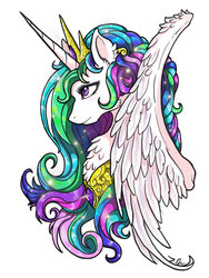 Size: 900x1200 | Tagged: safe, artist:joselyn565, princess celestia, pony, g4, bust, cheek fluff, chest fluff, ear fluff, female, mare, portrait, profile, simple background, solo, white background, wing fluff