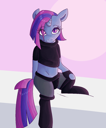 Size: 884x1068 | Tagged: safe, artist:smirk, oc, oc only, oc:eris, oc:eris sky, unicorn, semi-anthro, arm hooves, clothes, commission, cute, female, mare, midriff, ms paint, short shirt, solo