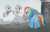 Size: 960x612 | Tagged: safe, screencap, barley barrel, pickle barrel, rainbow dash, pegasus, pony, g4, my little pony: rainbow roadtrip, barrel twins, butt, clothes, desaturated, female, filly, flying, foal, hope hollow, male, mare, plot, siblings, sweater, twins