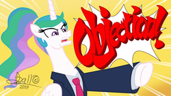Size: 1920x1080 | Tagged: safe, artist:tidmouthmilk12, princess celestia, alicorn, pony, between dark and dawn, g4, ace attorney, angry, crossover, faic, female, objection, phoenix wright, solo, vector