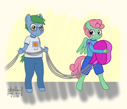 Size: 1000x858 | Tagged: safe, artist:phallen1, oc, oc only, oc:software patch, oc:windcatcher, anthro, unguligrade anthro, atg 2019, blushing, cutie mark on clothes, glasses, newbie artist training grounds, simple background, windpatch