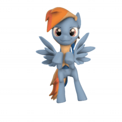 Size: 720x720 | Tagged: safe, artist:knexpaerdz, rainbow dash, pegasus, pony, g4, 3d, animated, blinking, clothes, female, flying, idle animation, looking at you, loop, mare, simple background, smiling, solo, source filmmaker, transparent background, uniform, wings, wonderbolt trainee uniform