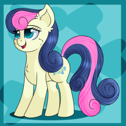 Size: 3000x3000 | Tagged: safe, artist:rainbowtashie, bon bon, sweetie drops, earth pony, pony, g4, atg 2019, cheek fluff, chest fluff, ear fluff, female, high res, lidded eyes, mare, newbie artist training grounds, open mouth, simple background, smiling, solo